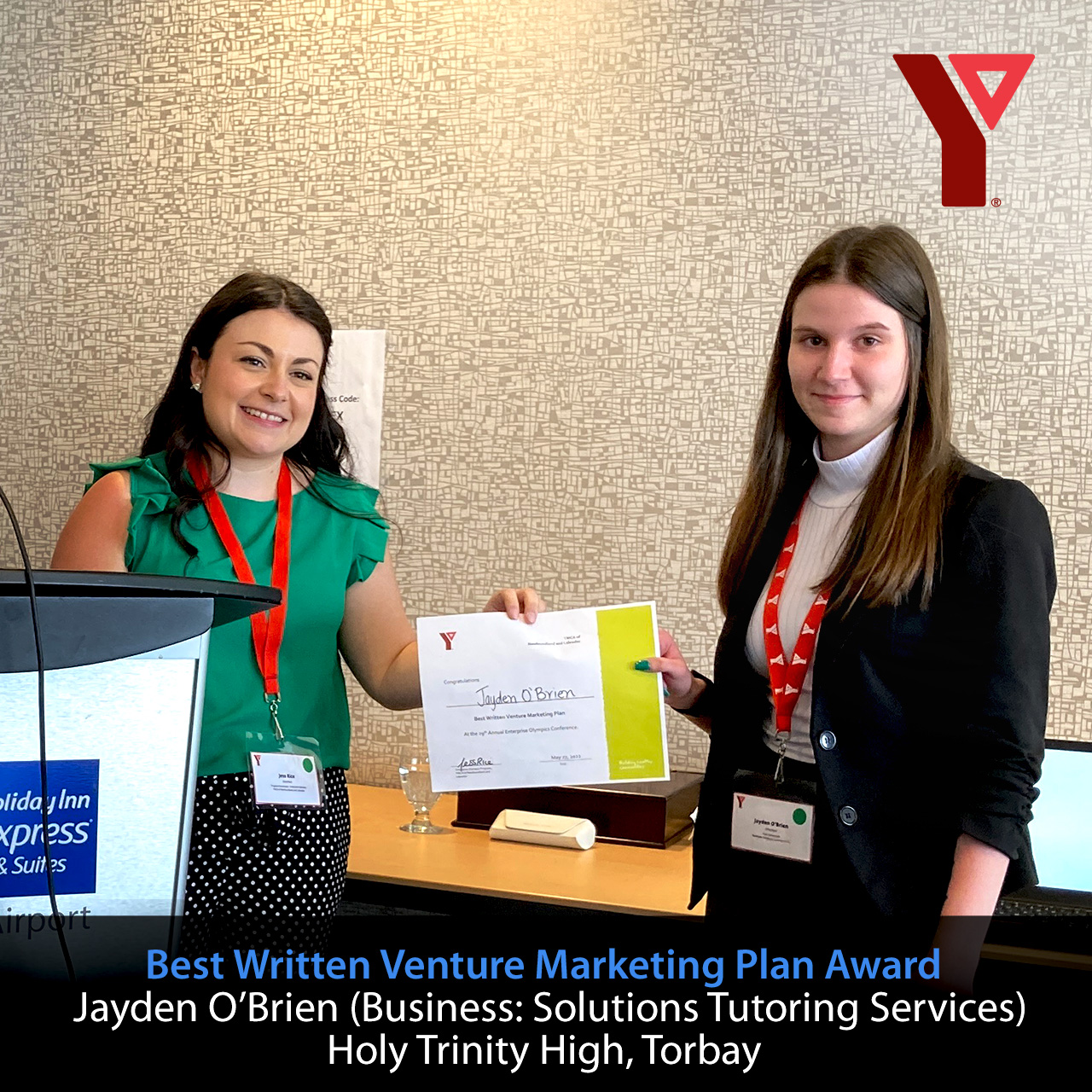 Best Written Venture Marketing Plan Award - Jayden O’Brien (Business: Solutions Tutoring Services), Holy Trinity High, Torbay
