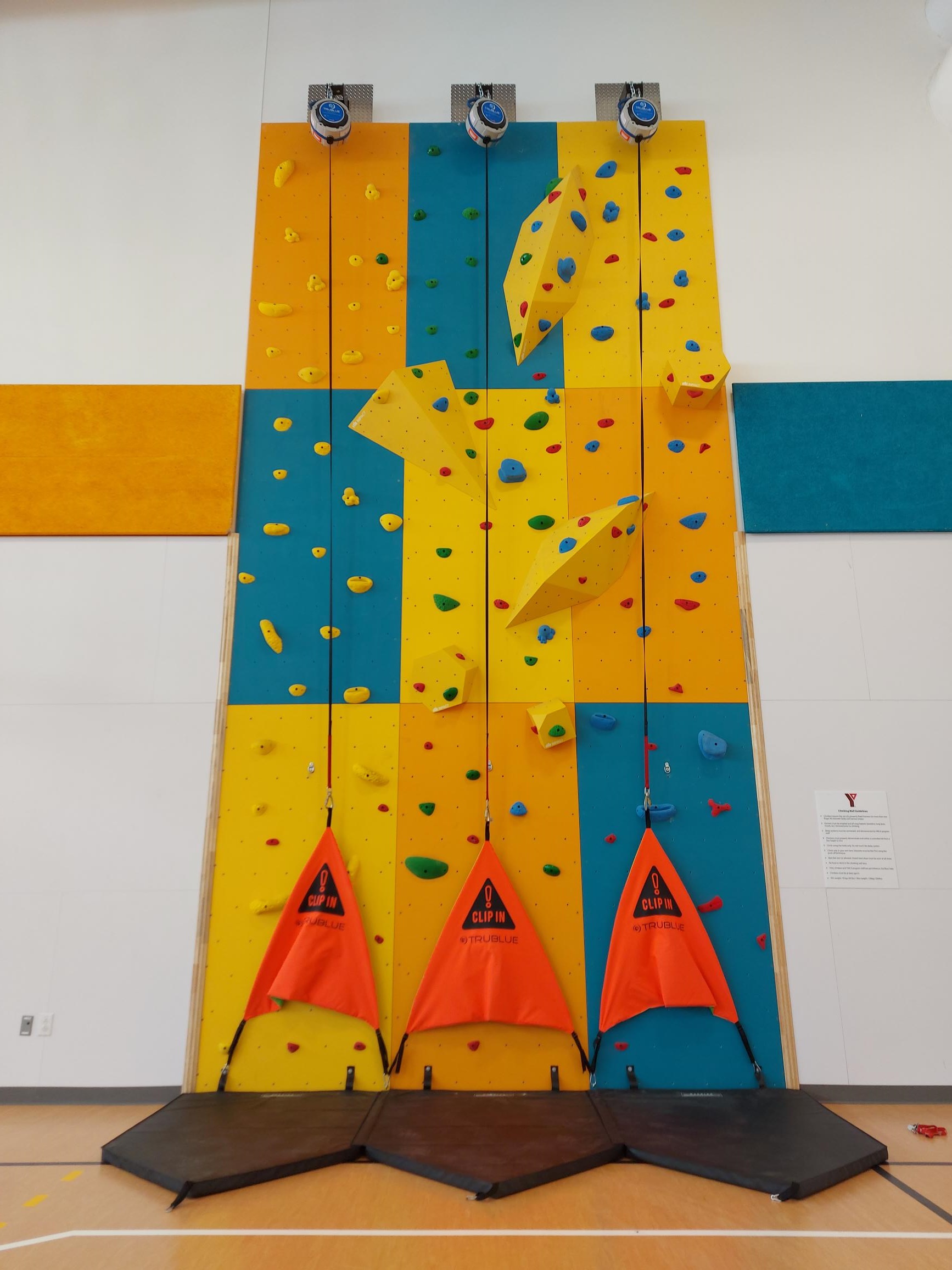 an indoor rock climbing wall